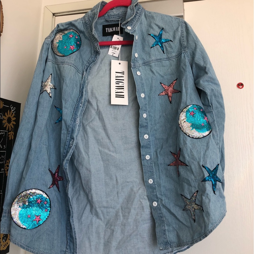 LF stores chambray with sequin patches new
